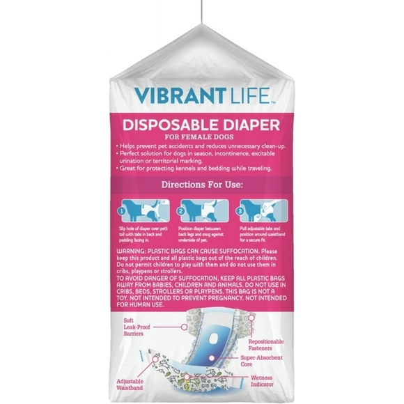 🆕Vibrant Life Female Dog Diapers - XS - 12 Count (8"-12" Waist) - Picture 2 of 6